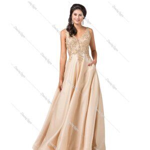 NWT Dancing Queen 2533 Satin Prom Dress Tan Size XL